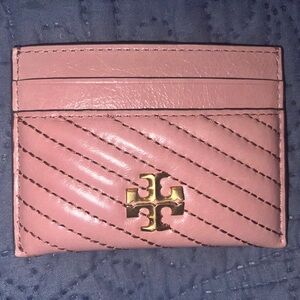 Tory Burch Kira Chevron Cardholder Pink Leather Gold Logo